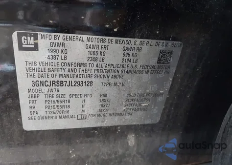 2018 Chevrolet Trax Premier из США, поврежденный, VIN 3GNCJRSB7JL293128